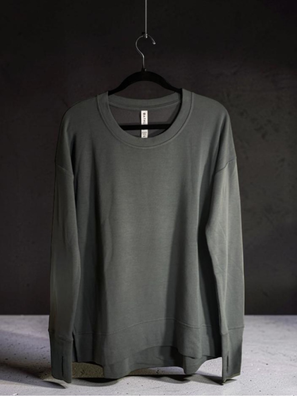 Athleta Olive Green Crewneck Sweatshirt with Thumbholes